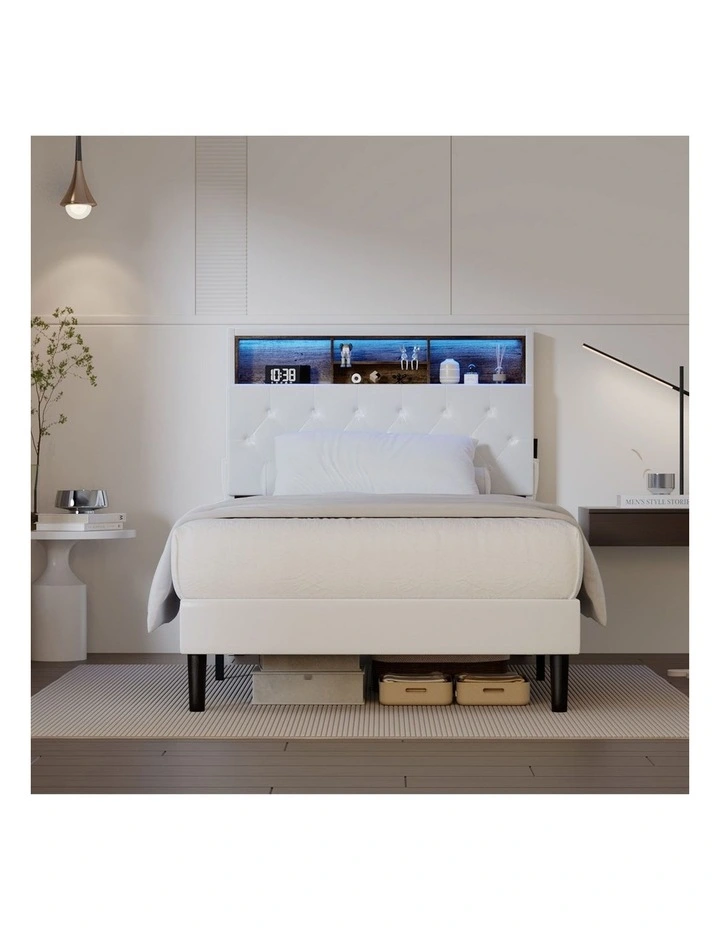 Oikiture Bed Frame King Single Size Platform Beds with LED Storage Bedhead NOVI image 5