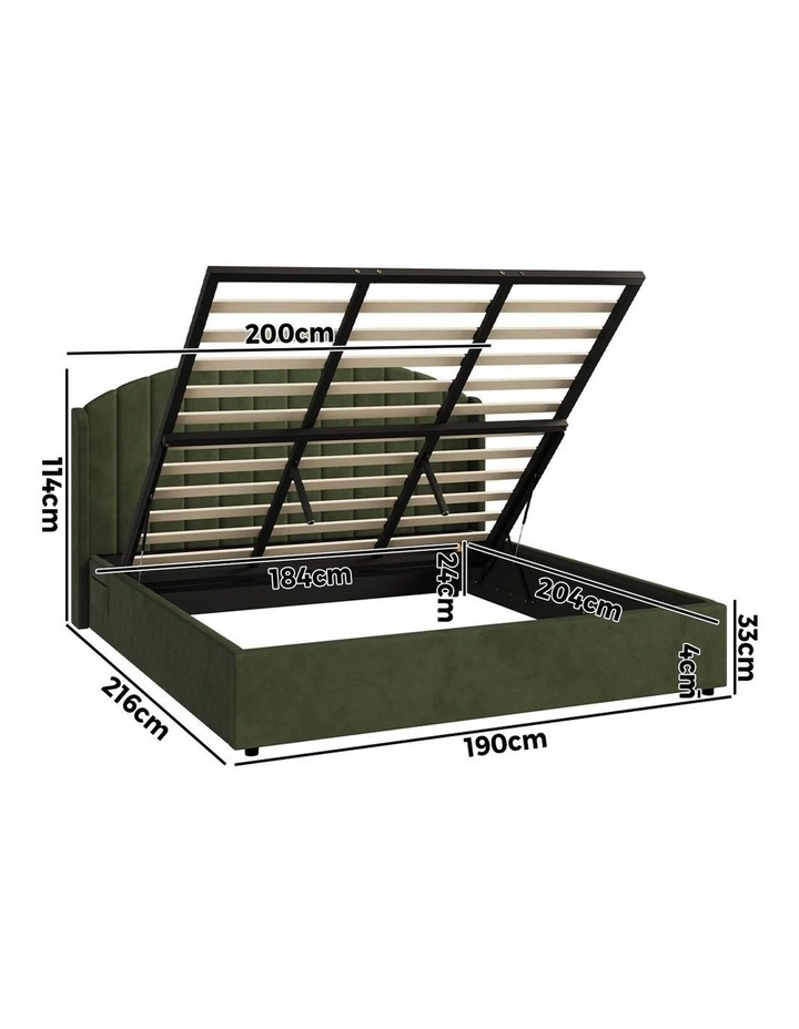 Oikiture Bed Frame King Size With Gas Lift Storage USB Charging Velvet image 3