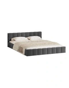 Oikiture Bed Frame Queen Size Tufted Headboard Grey Velvet