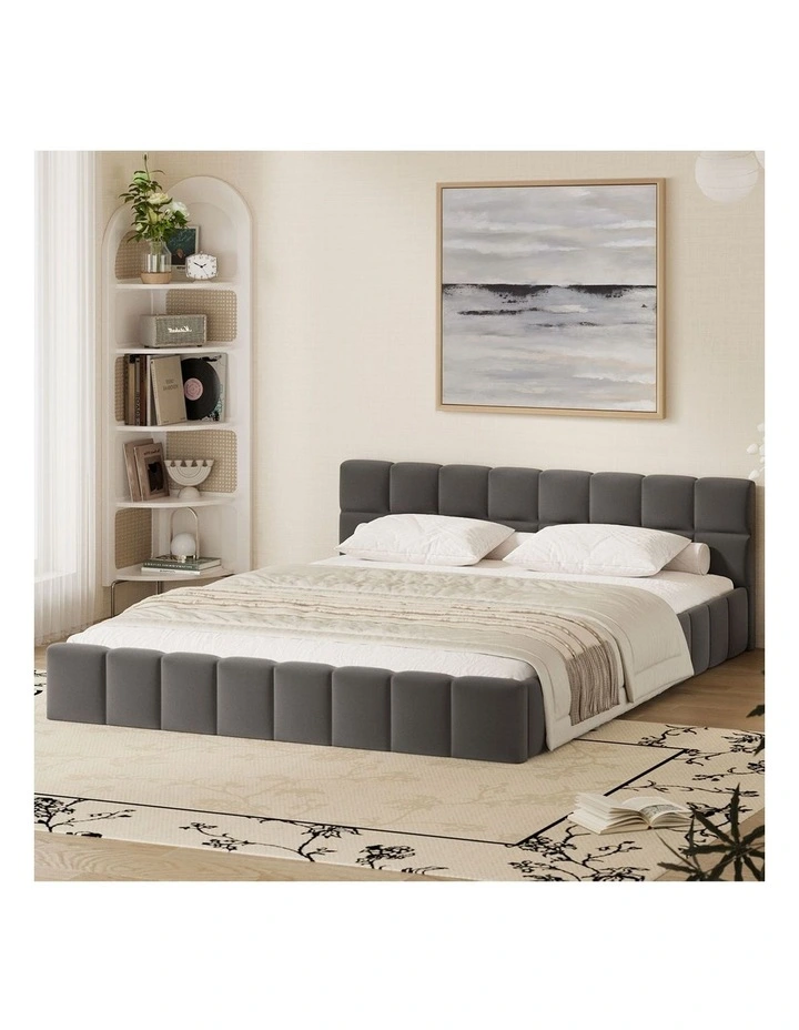 Oikiture Bed Frame Queen Size Tufted Headboard Grey Velvet image 4