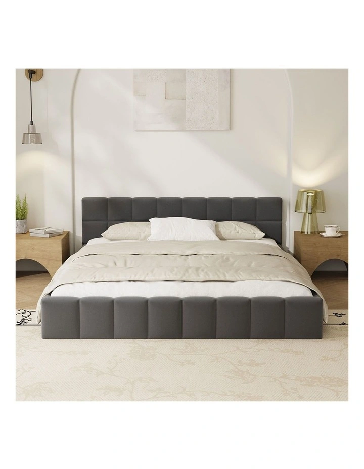 Oikiture Bed Frame Queen Size Tufted Headboard Grey Velvet image 5