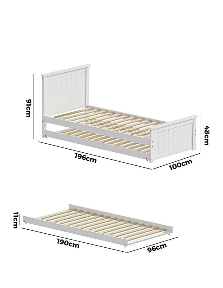 Oikiture Trundle Bed Frame Single Size Beds Base Wooden Daybed White image 3