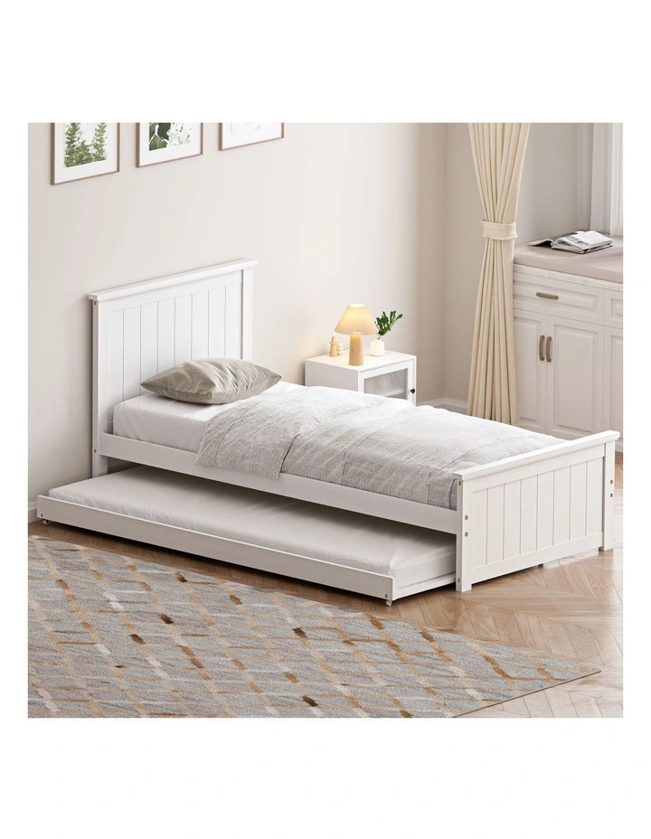 Oikiture Trundle Bed Frame Single Size Beds Base Wooden Daybed White image 4
