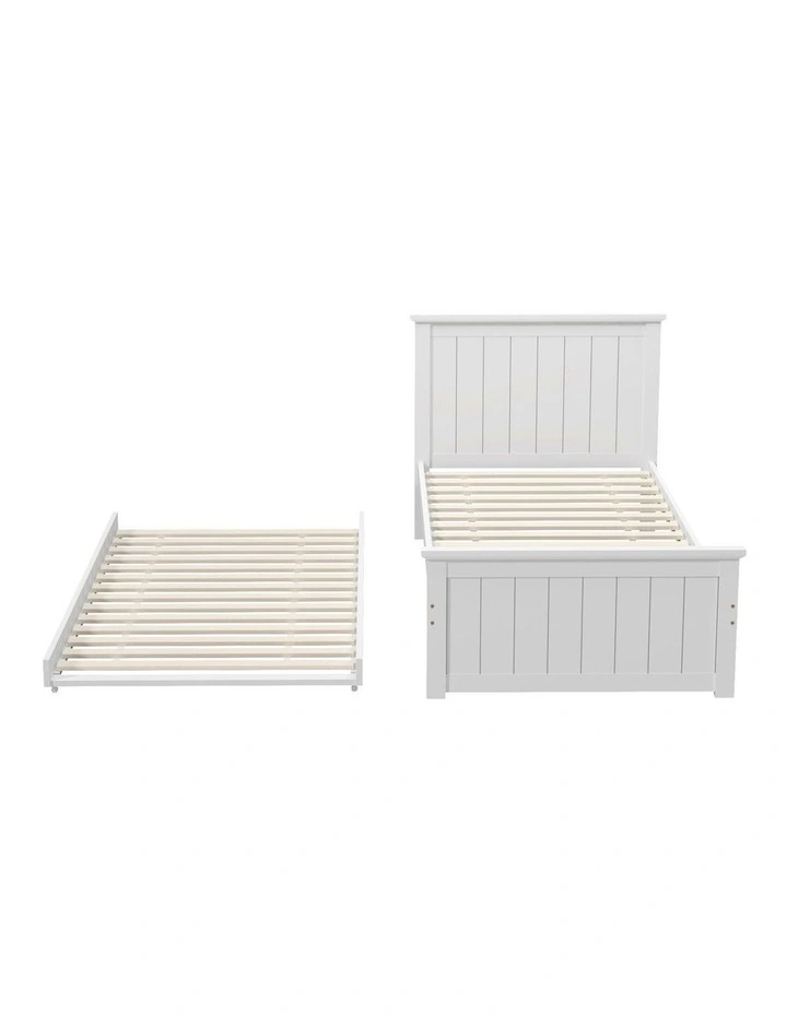 Oikiture Trundle Bed Frame Single Size Beds Base Wooden Daybed White image 5