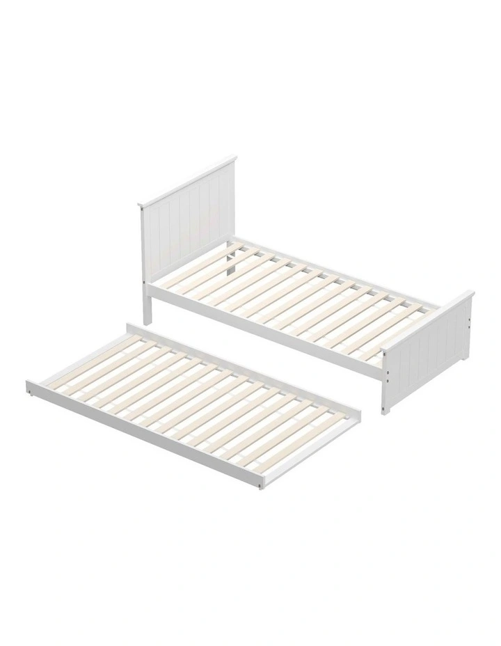 Oikiture Trundle Bed Frame Single Size Beds Base Wooden Daybed White image 6