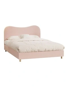 Oikiture Bed Frame Queen Size Pink Boucle Cloud Shape