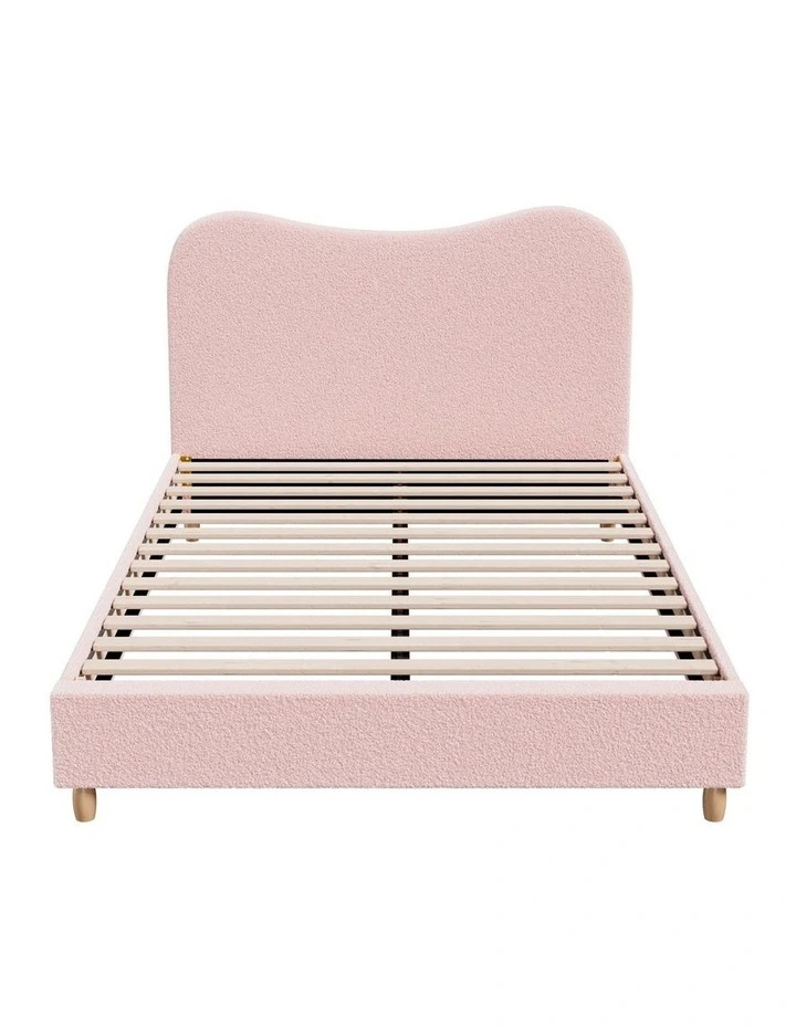 Oikiture Bed Frame Queen Size Pink Boucle Cloud Shape image 2