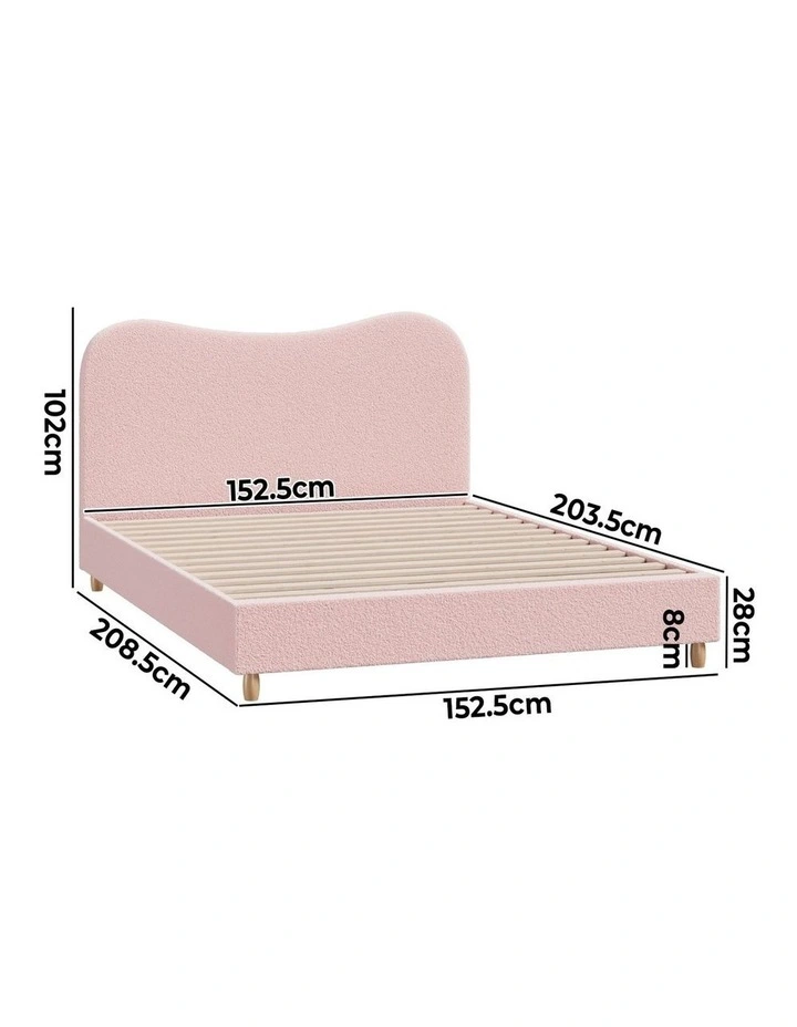 Oikiture Bed Frame Queen Size Pink Boucle Cloud Shape image 3