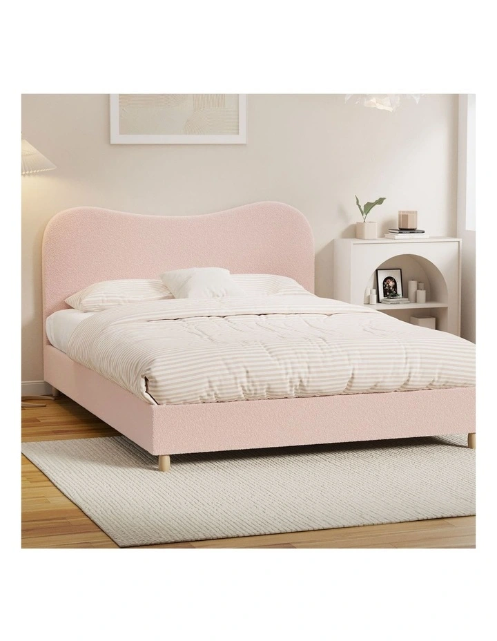 Oikiture Bed Frame Queen Size Pink Boucle Cloud Shape image 4