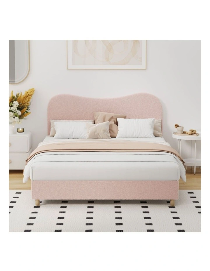 Oikiture Bed Frame Queen Size Pink Boucle Cloud Shape image 5