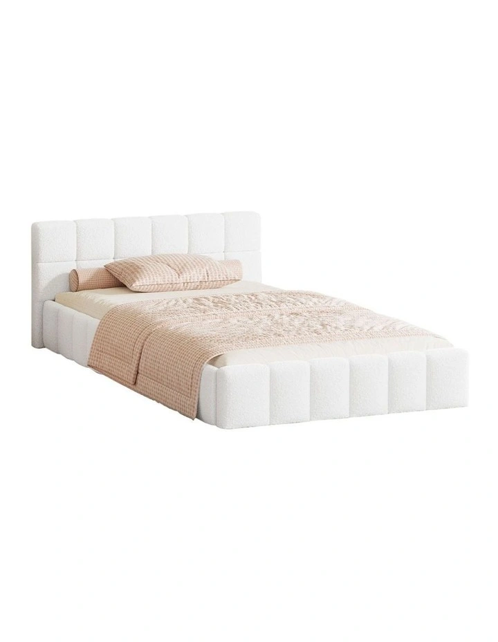 Oikiture Bed Frame King Single Size Tufted Headboard White Boucle image 1