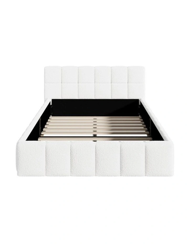 Oikiture Bed Frame King Single Size Tufted Headboard White Boucle image 2
