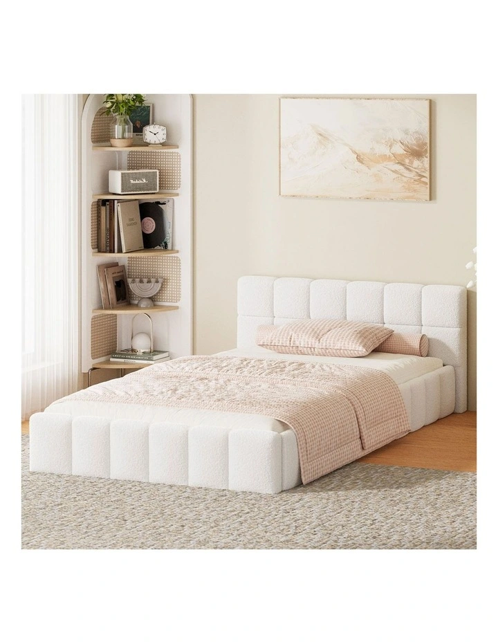 Oikiture Bed Frame King Single Size Tufted Headboard White Boucle image 4