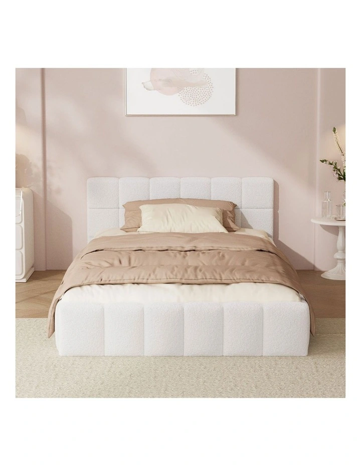 Oikiture Bed Frame King Single Size Tufted Headboard White Boucle image 5