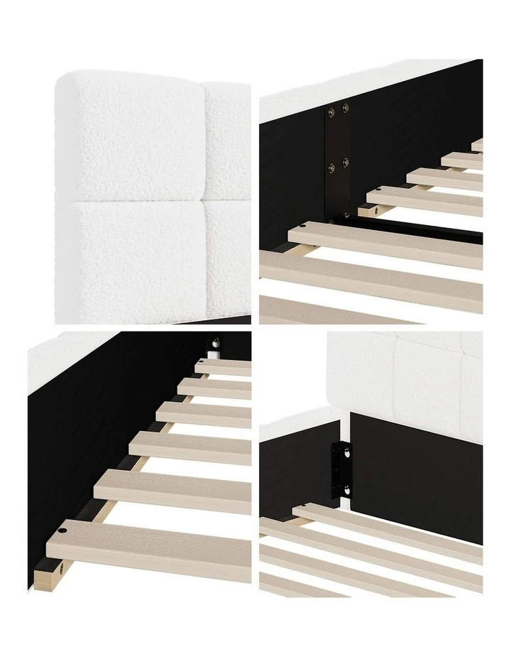 Oikiture Bed Frame King Single Size Tufted Headboard White Boucle image 7