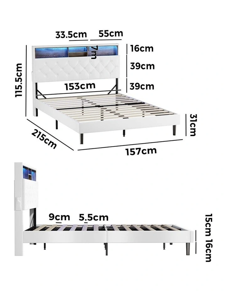 Oikiture Bed Frame Queen Size Platform Beds with LED Storage Bedhead NOVI image 3