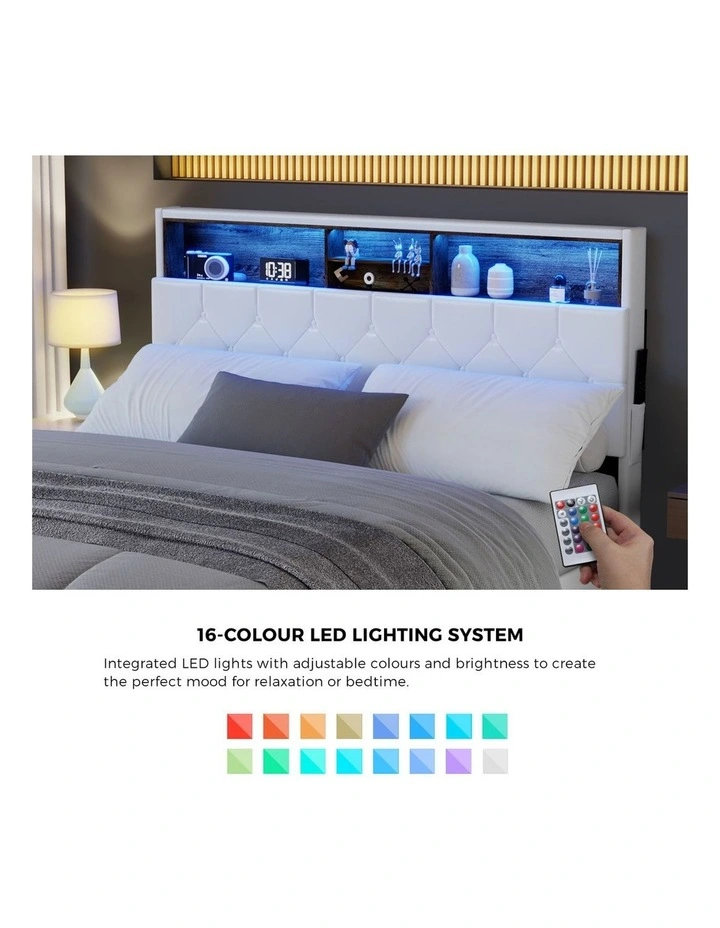 Oikiture Bed Frame Queen Size Platform Beds with LED Storage Bedhead NOVI image 6