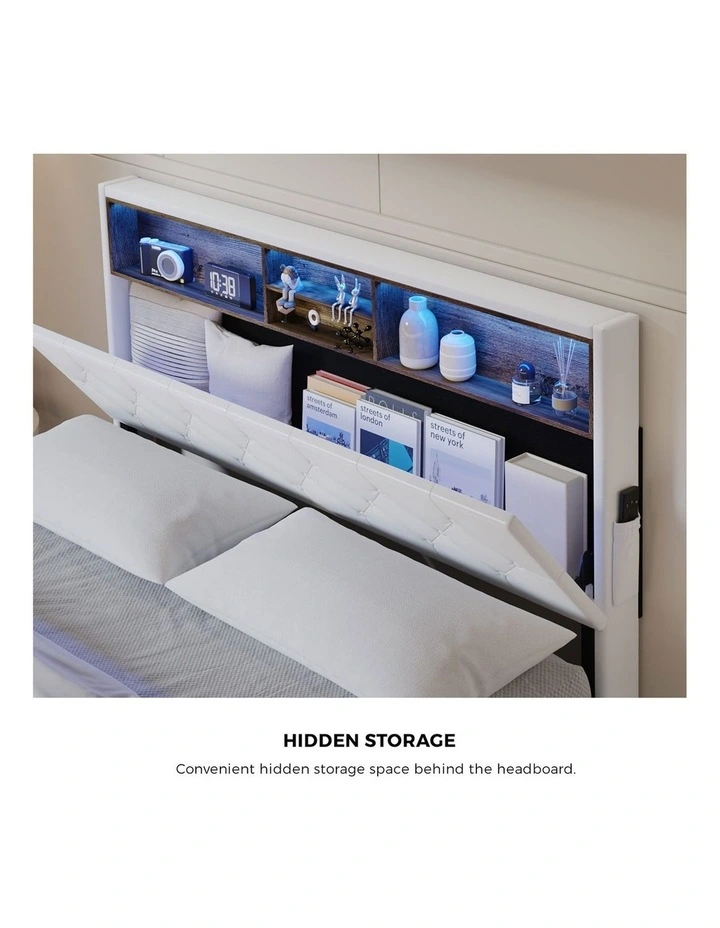 Oikiture Bed Frame Queen Size Platform Beds with LED Storage Bedhead NOVI image 7
