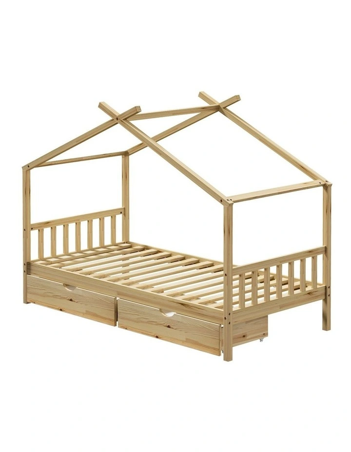 Oikiture Bed Frame Wooden Single Size Timber House Frame  With Storage Drawers image 1