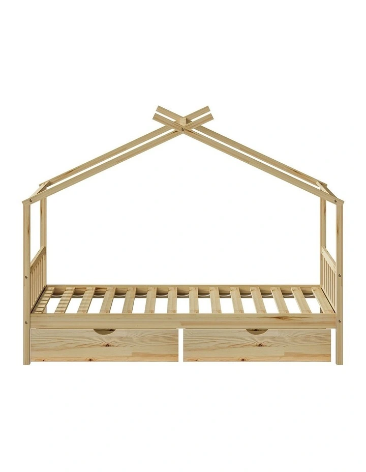 Oikiture Bed Frame Wooden Single Size Timber House Frame  With Storage Drawers image 2