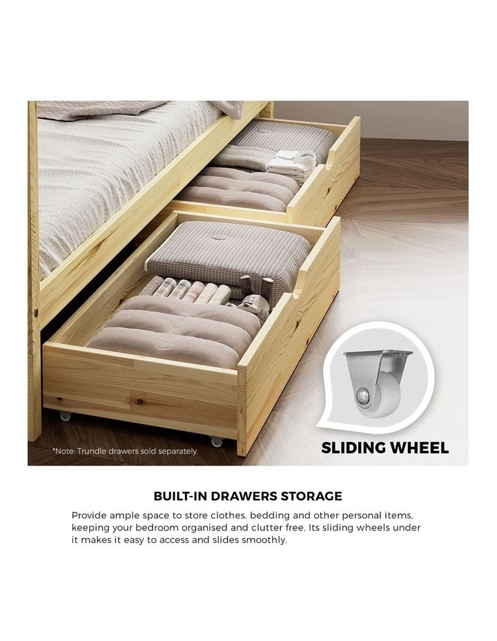 Oikiture Bed Frame Wooden Single Size Timber House Frame  With Storage Drawers image 6