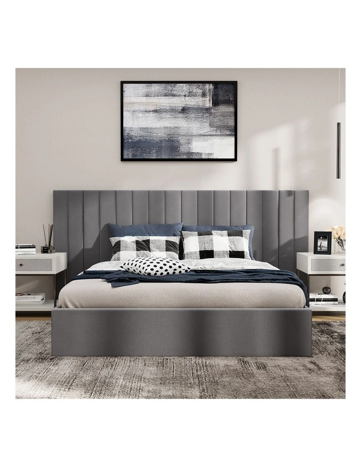 Oikiture Bed Frame Queen Size Gas Lift Storage Base Oversized Headboard Velvet image 5