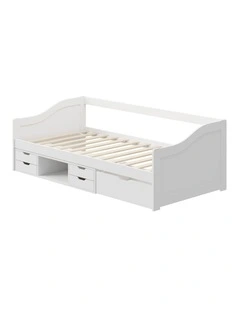 Oikiture Kids Bed Frame Single Daybed with Trundle Storage Drawers Timber White