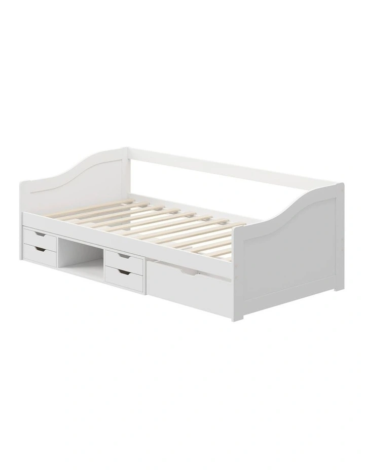 Oikiture Kids Bed Frame Single Daybed with Trundle Storage Drawers Timber White image 1