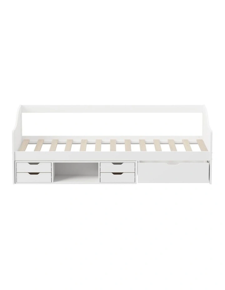 Oikiture Kids Bed Frame Single Daybed with Trundle Storage Drawers Timber White image 2