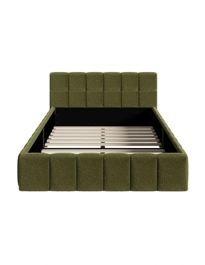 Oikiture Bed Frame King Single Size Tufted Headboard Green Boucle image 2