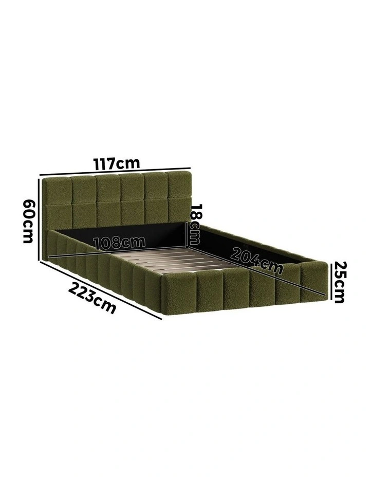 Oikiture Bed Frame King Single Size Tufted Headboard Green Boucle image 3