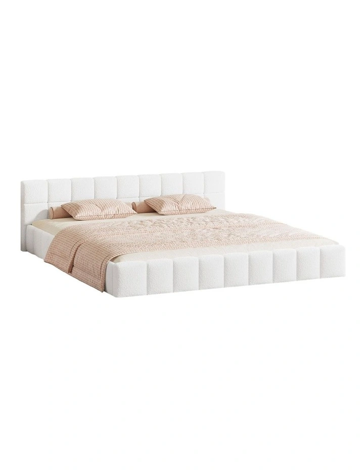 Oikiture Bed Frame King Size Tufted Headboard White Boucle image 1