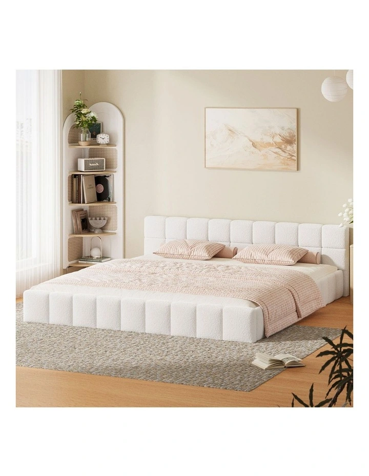 Oikiture Bed Frame King Size Tufted Headboard White Boucle image 4