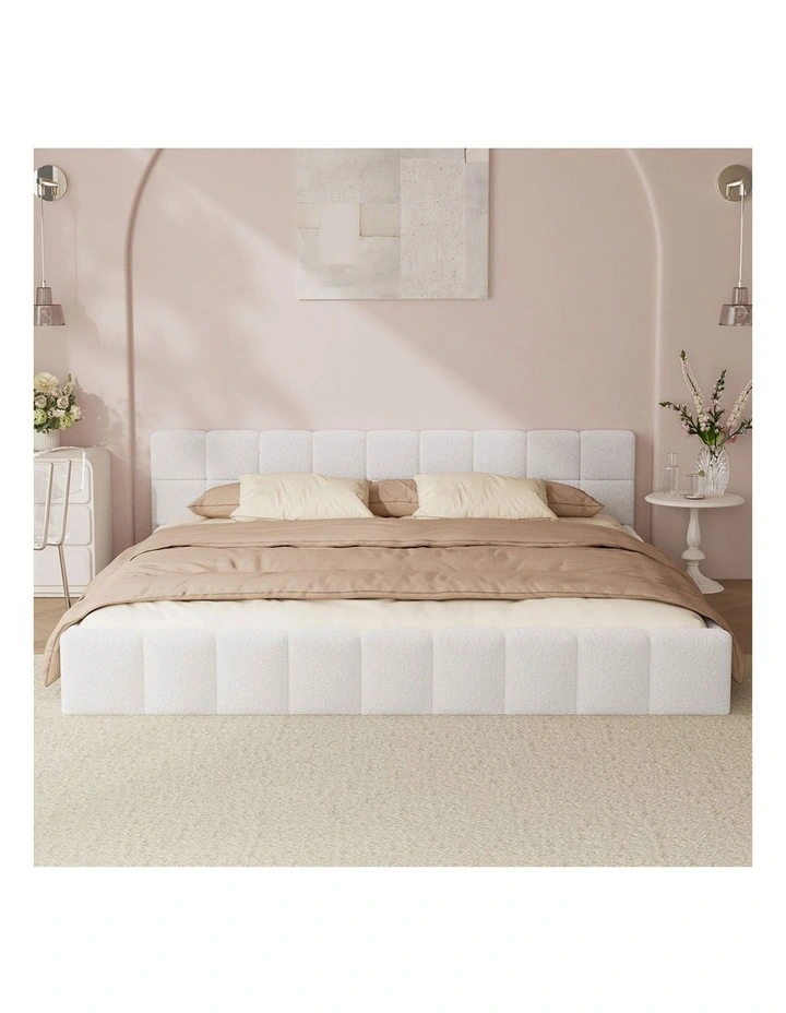 Oikiture Bed Frame King Size Tufted Headboard White Boucle image 5