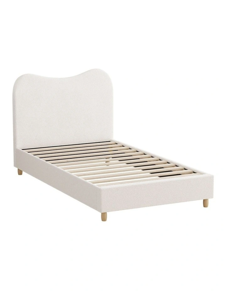 Oikiture Bed Frame Single Size White Boucle Cloud Shape image 1