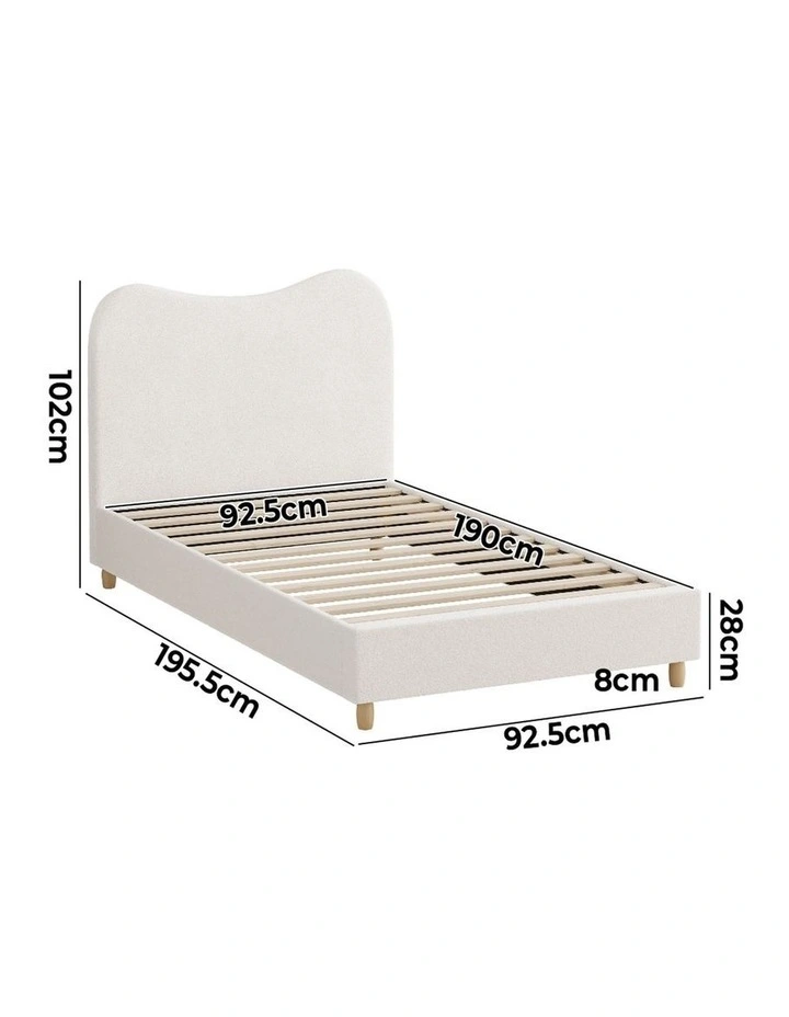 Oikiture Bed Frame Single Size White Boucle Cloud Shape image 3