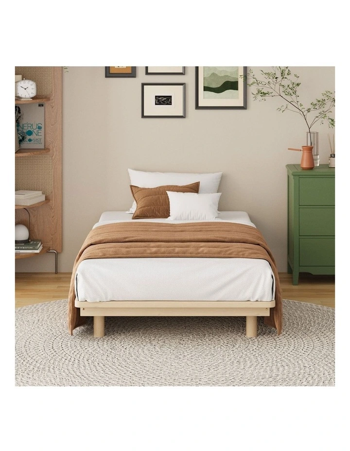 Oikiture Bed Frame Single Size Wooden Bed Base Timber Floating Beds image 5