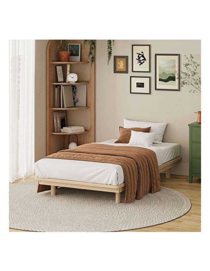 Oikiture Bed Frame Single Size Wooden Bed Base Timber Floating Beds image 7