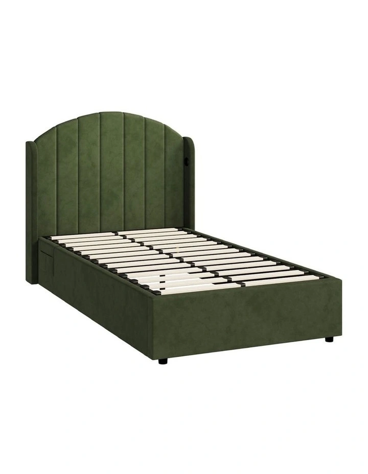Oikiture Bed Frame King Single Size With Gas Lift Storage USB Charging Velvet image 1