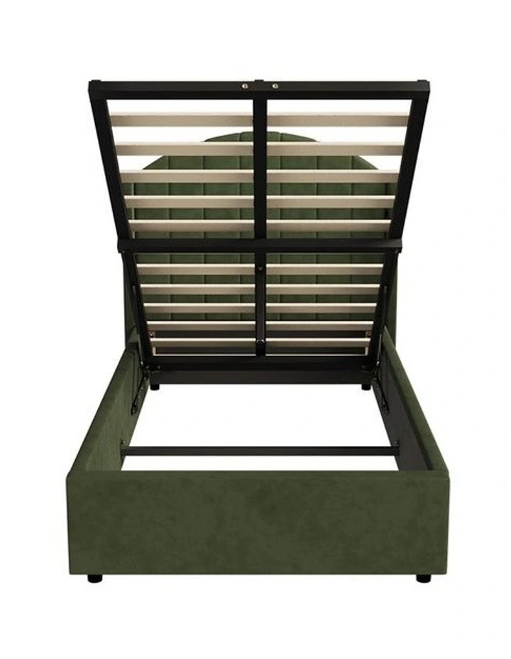 Oikiture Bed Frame King Single Size With Gas Lift Storage USB Charging Velvet image 2