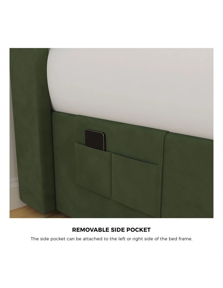Oikiture Bed Frame King Single Size With Gas Lift Storage USB Charging Velvet image 7