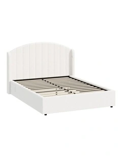 Oikiture Bed Frame Queen Size With Gas Lift Storage USB Charging Boucle