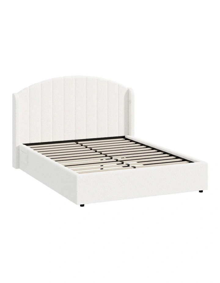 Oikiture Bed Frame Queen Size With Gas Lift Storage USB Charging Boucle image 1