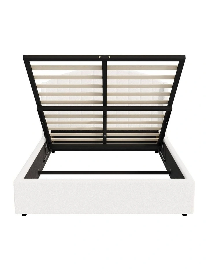 Oikiture Bed Frame Queen Size With Gas Lift Storage USB Charging Boucle image 2