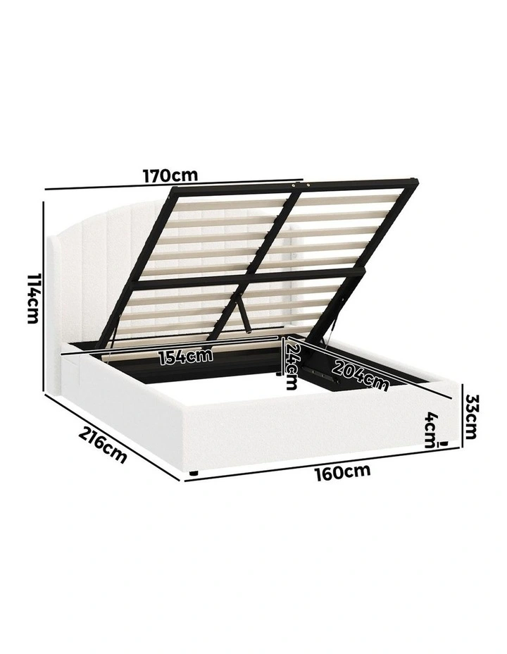 Oikiture Bed Frame Queen Size With Gas Lift Storage USB Charging Boucle image 3