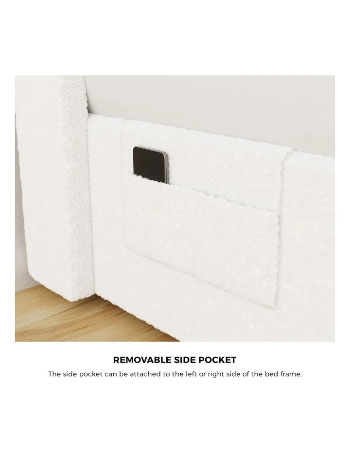 Oikiture Bed Frame Queen Size With Gas Lift Storage USB Charging Boucle image 7