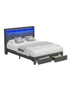Oikiture Bed Frame Queen Size LED Storge Headboard With USB Charging & Drawers