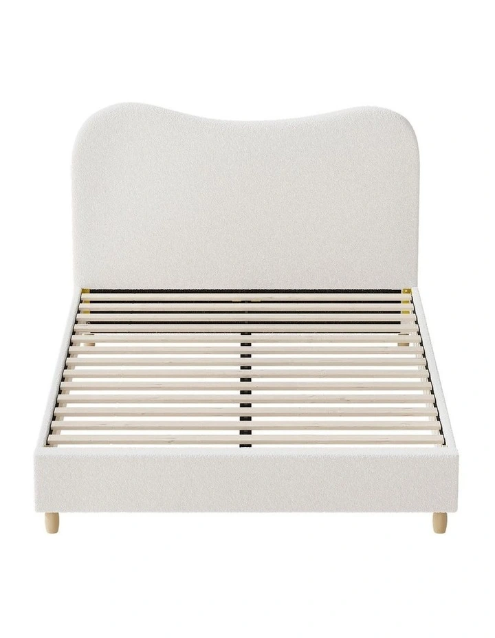 Oikiture Bed Frame Queen Size White Boucle Cloud Shape image 2