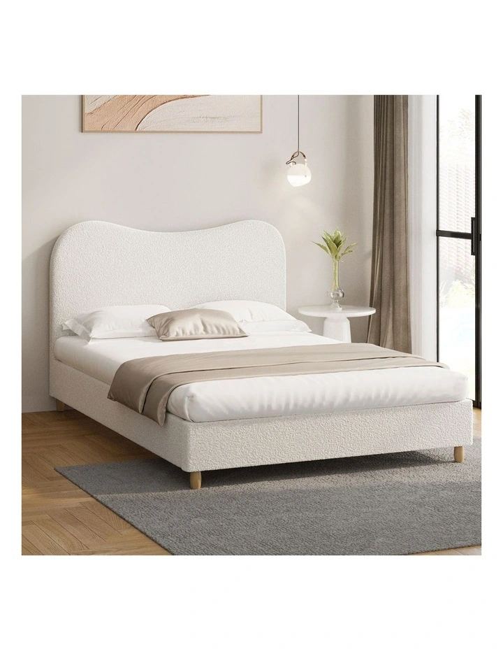 Oikiture Bed Frame Queen Size White Boucle Cloud Shape image 4