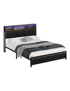 Oikiture Bed Frame Queen Size Beds Base with LED Storage Bedhead USB Charge